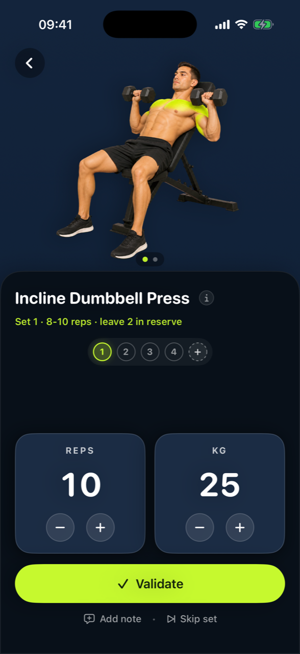 Forto active session, bench press logging